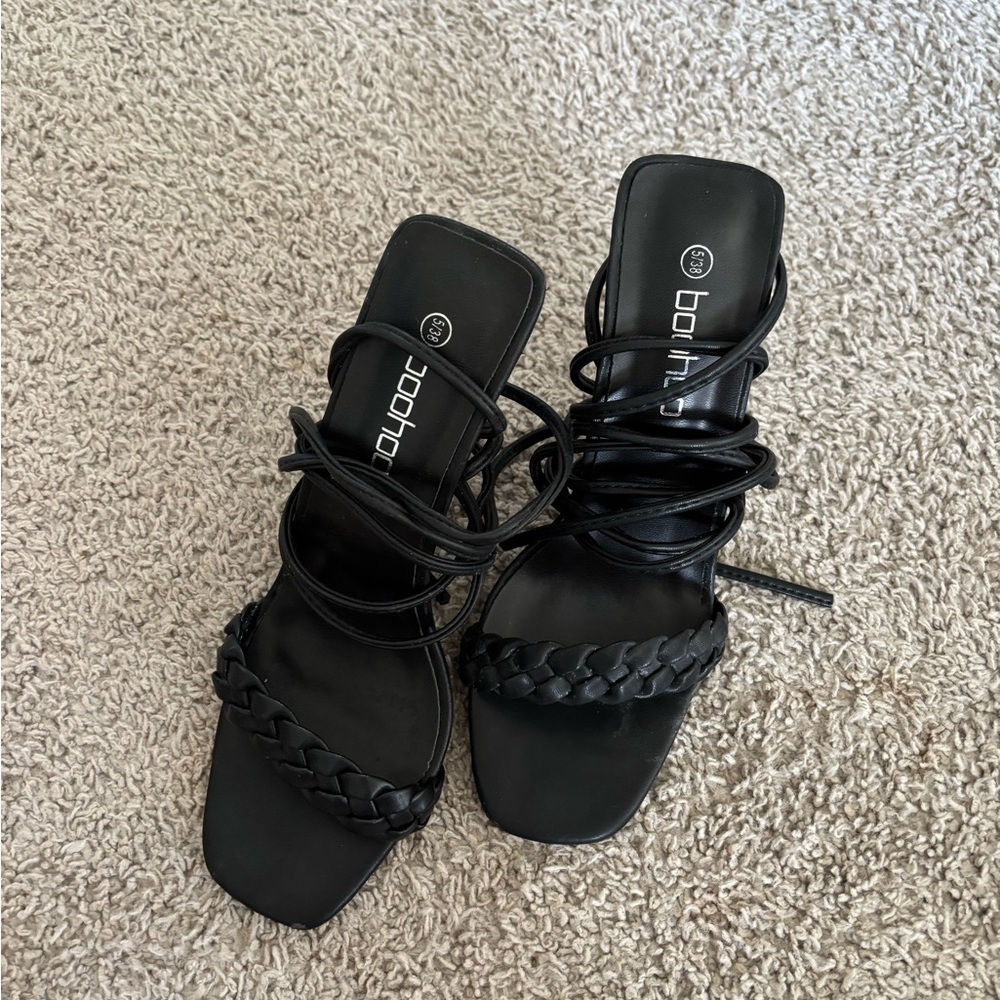 Boohoo Elegant Black Braided Heels